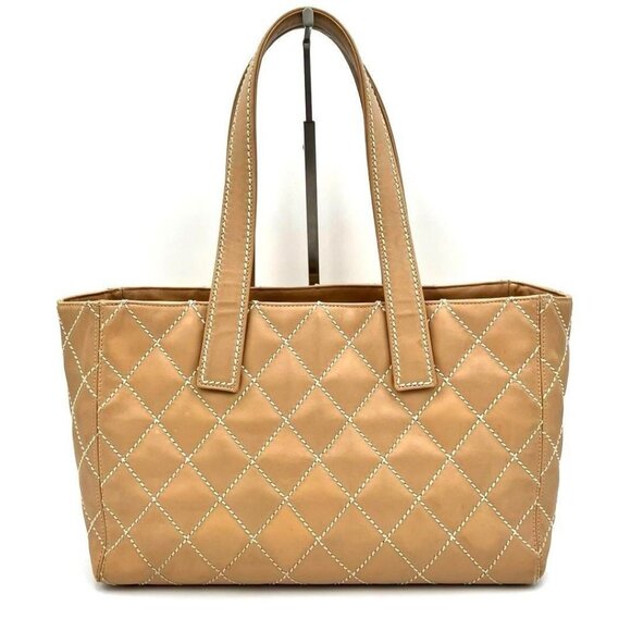 CHANEL CC Wild Stitch Vintage Quilted Shoulder Bag Tote Lambskin Light Beige - Picture 3 of 16